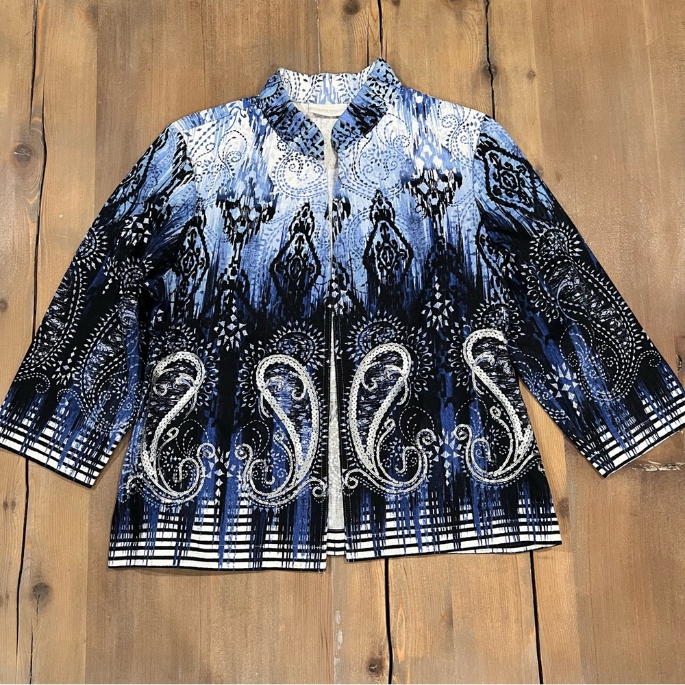 Chico's Blue Paisley Sequin Artsy Blazer Jacket